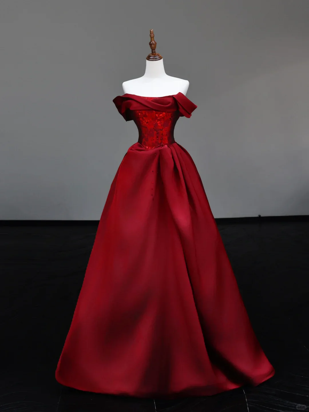 Gorgeous Ball Gown Off The Shoulder Burgundy Satin Long Prom Dresses Graduation Dresses DP716 - Deanwangkt