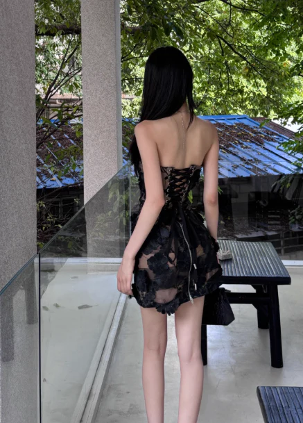 Sexy Strapless Bodycon Tulle Short Birthday Dresses Black Homecoming Dresses DP3112 - Deanwangkt
