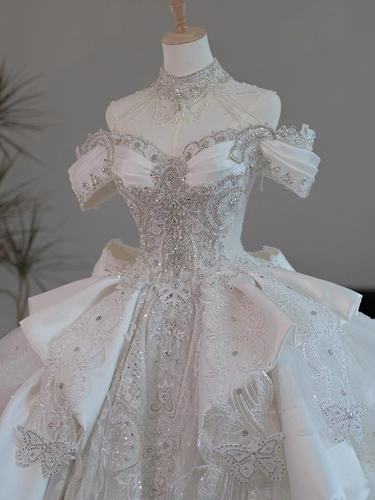 Princess Bridal Dress Ball Gown Off The Shoulder White Wedding Dress Ruffles Lace Wedding Dresses Modest Wedding Gowns DH1774 - Deanwangkt