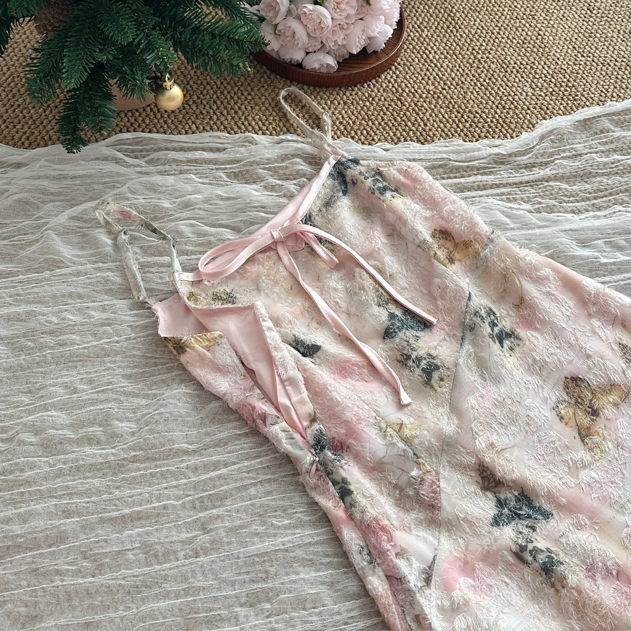 Cute A line Spaghetti Straps Pink Floral Lace Summer Dress Holiday Party Outfits For Women DP0018 - Deanwangkt