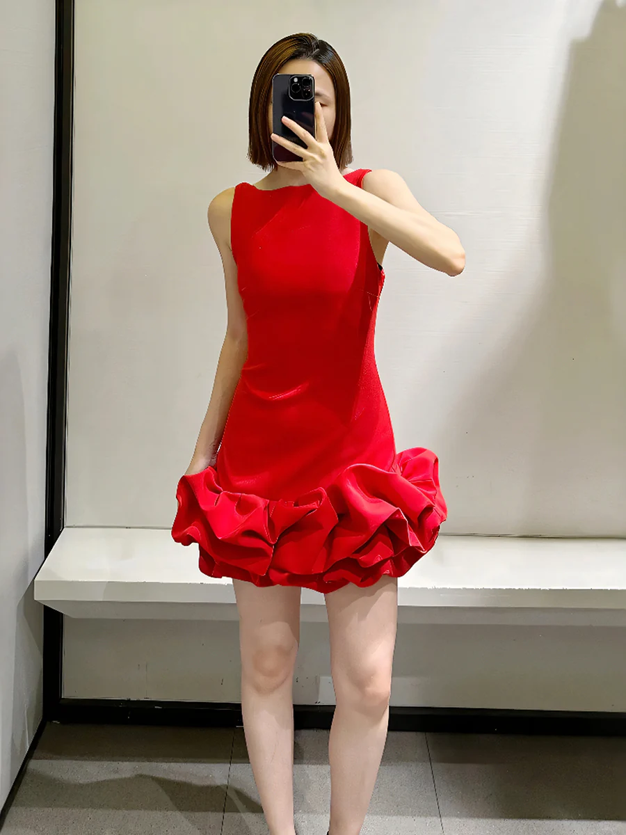 Sexy Sheath Scoop Neck Red Satin Short Homecoming Dress Summer Hoco Dresses Mini Cocktail Dress DH2533 - Deanwangkt
