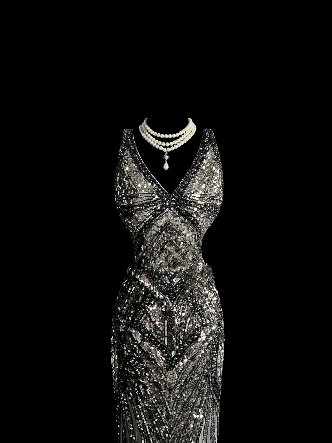 Elegant Glamour Mermaid V Neck Sequin Gray Backless Long Prom Dresses Party Dress Evening Dress DP910 - Deanwangkt