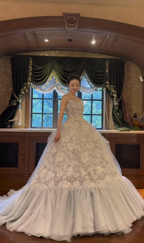 Timeless Strapless Ball Gown Tulle Applique Wedding Dresses White Bridal Gowns DP3329 - Deanwangkt