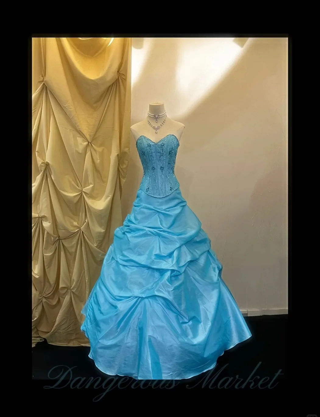 Vintage Blue Ball Gown Sweetheart Neck Quinceanera Dress Taffeta Sweet 16 Dress DP2948 - Deanwangkt