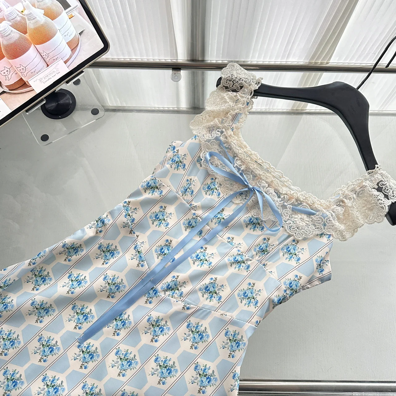 Sexy A line Straps Floral Blue Summer Dress Holiday Party Birthday Outfits For Women DP0144 - Deanwangkt