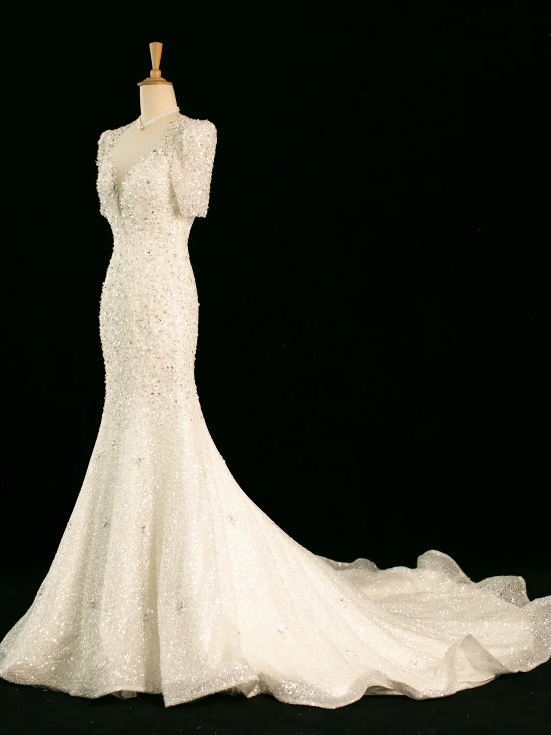 Pretty Wedding Dress Mermaid Sweetheart Short Sleeves Sequin Long Vintage Wedding Dresses Bridal Gowns Brides Gown DH358 - Deanwangkt