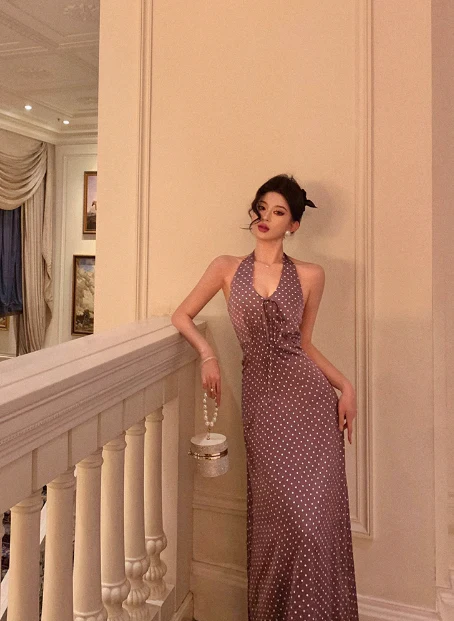 Pretty A line Halter Grape Polka Dots 21st Birthday Dress Party Outfits Birthday Outfits For Women DP0191 - Deanwangkt