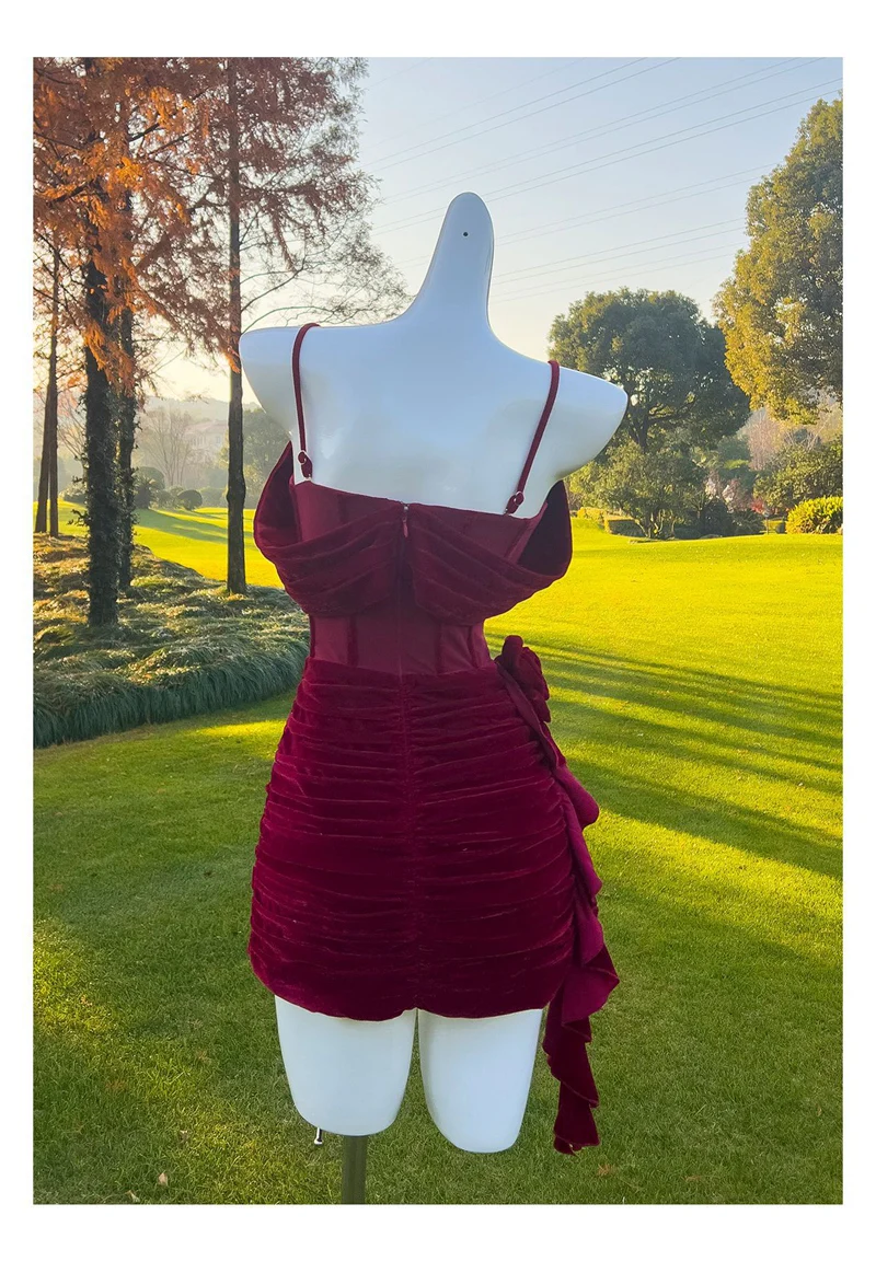 Sexy Sheath Spaghetti Straps Burgundy Short Homecoming Dresses Summer Hoco Dresses Cocktail Dress Birthday Outfits DP2294 - Deanwangkt