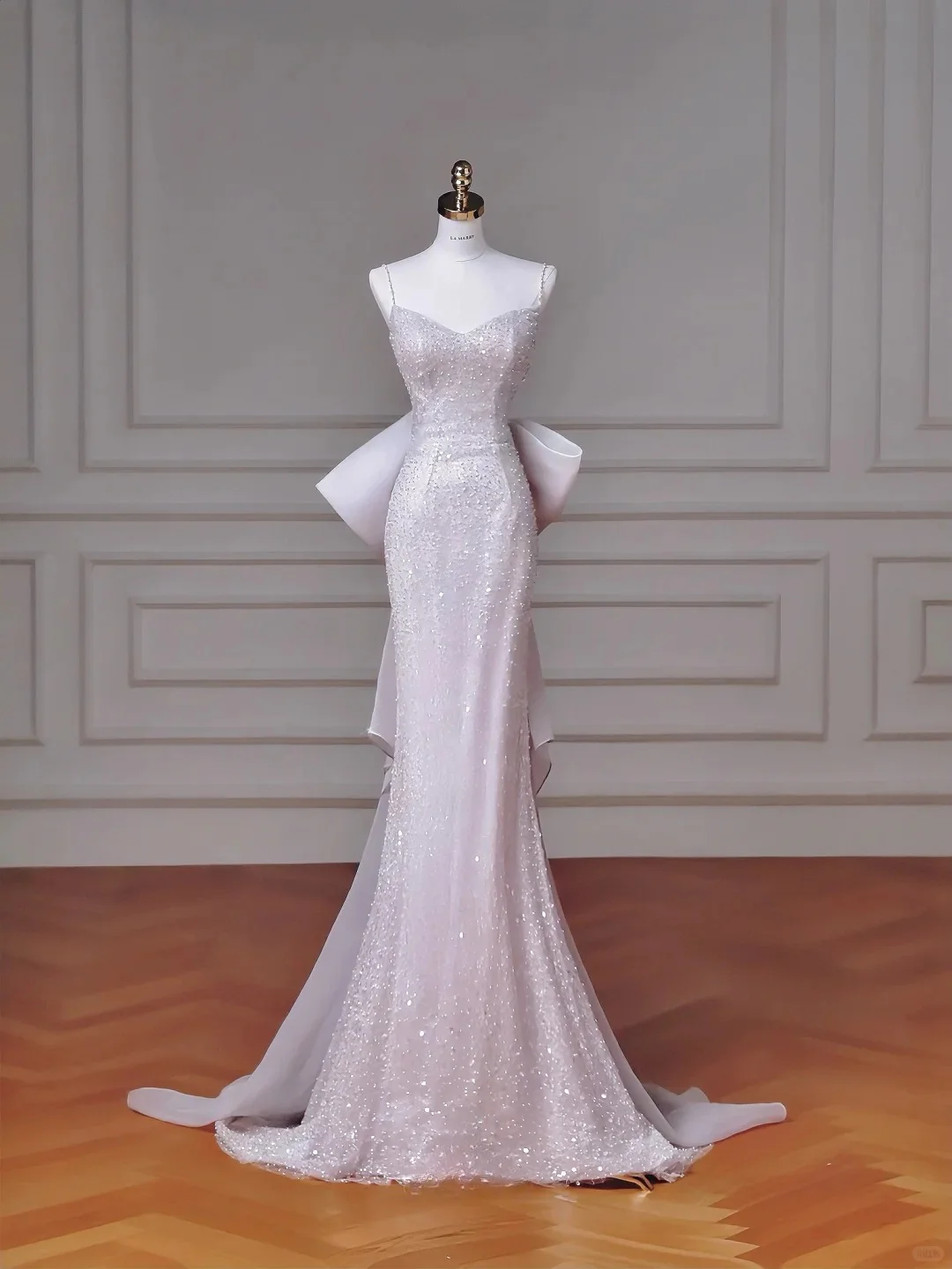 Modest Pink Spaghetti Strap Evening Dresses Mermaid Tulle with Bow Beading Long Prom Dresses Graduation Dresses DH02719 - Deanwangkt