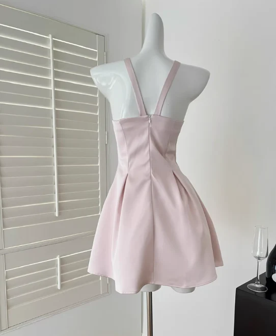 Sweet Pink A-Line Jewel Short Homecoming Dress Satin Birthday Dress Formal Dress DP2913 - Deanwangkt
