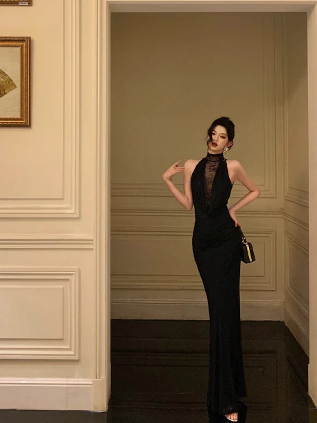 Sexy Mermaid High Neckline Black 18th Birthday Dress Long Party Birthday Outfits For Women For Women DP0178 - Deanwangkt