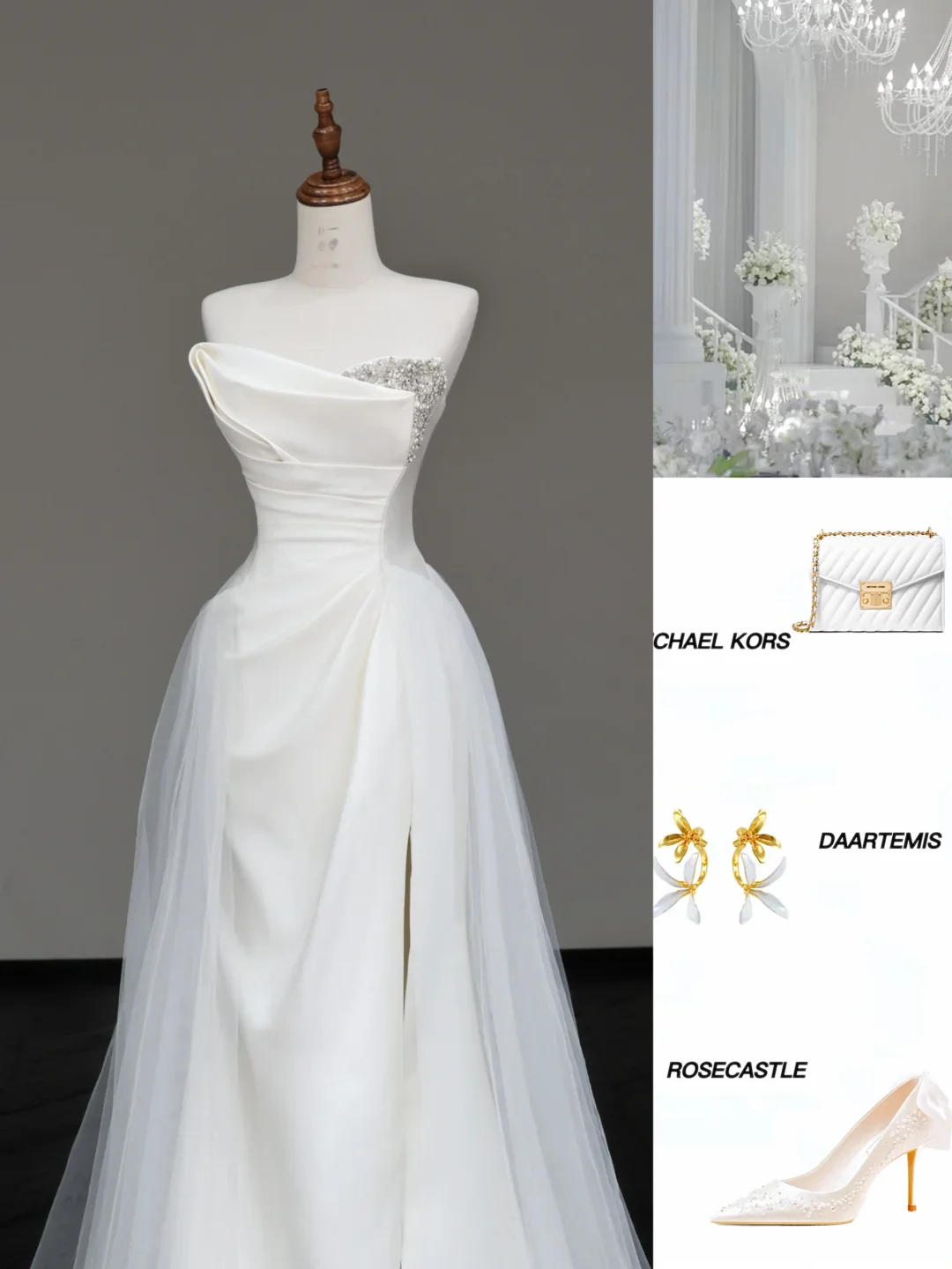 Unique Bridal Gown Mermaid Strapless White Satin Wedding Dresses Slit Bridal Gowns DP679 - Deanwangkt