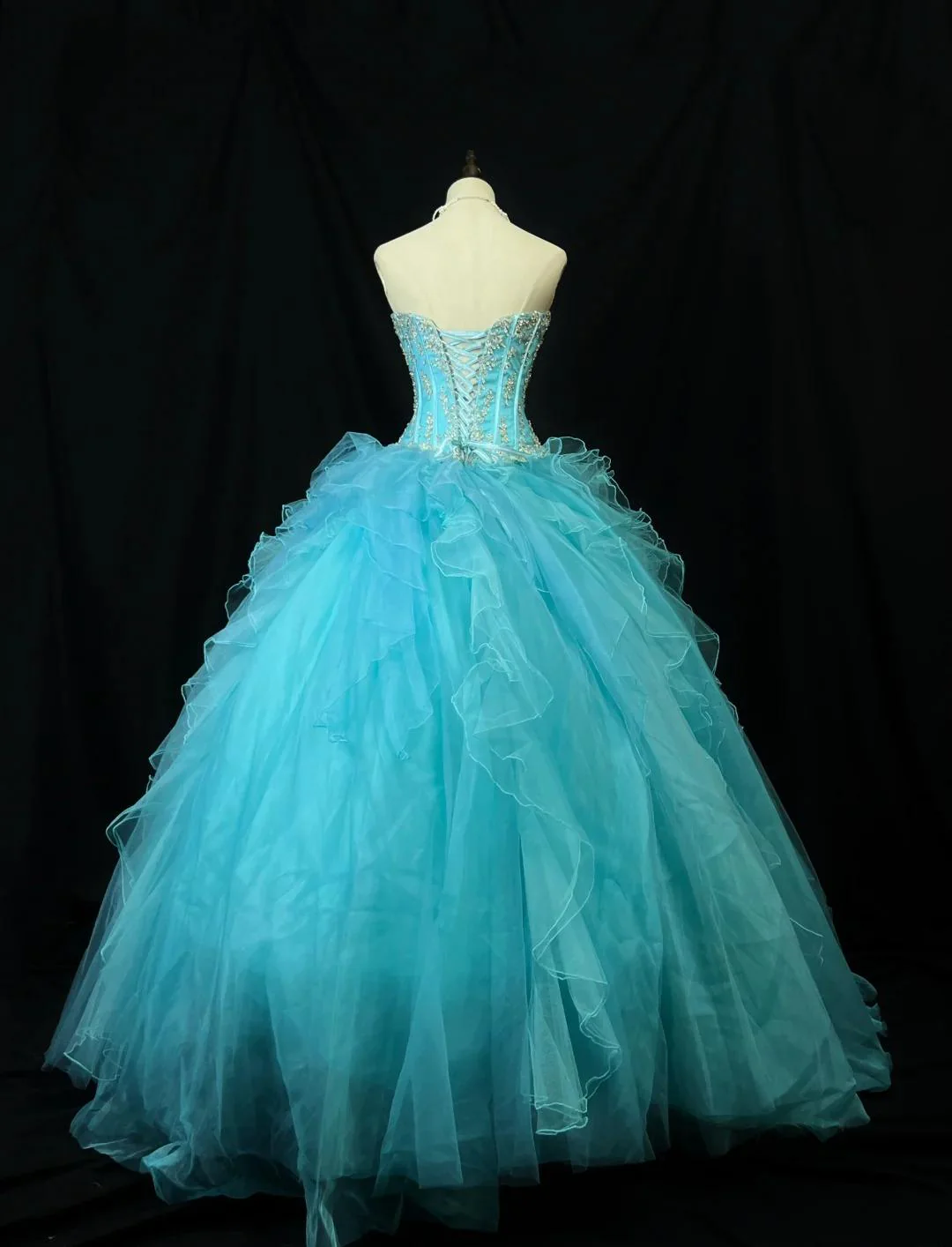 Fairy Sweetheart Ball Gown Tulle Rhinestone Long Prom Dresses Blue Quinceanera Dresses Sweet 16 Dresses  DP3211 - Deanwangkt