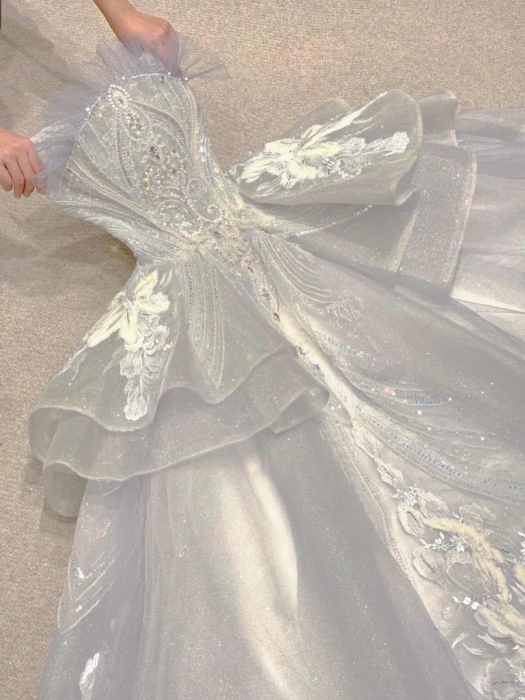 Unique Ball Gown Strapless White Long Sequin Wedding Dresses Brides Dress DP320 - Deanwangkt