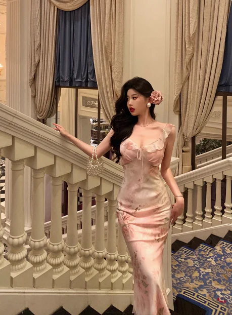 Elegant Sheath Pink Floral Chiffon 18th Birthday Dress Party Gown Birthday Outfits Birthday Dress Ideas For Women DP592 - Deanwangkt