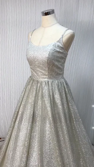 Unique Bridal Dress A line Spaghetti Straps White Sequin Long Wedding Dresses Simple Bride Dress Bridal Gowns DH1511 - Deanwangkt