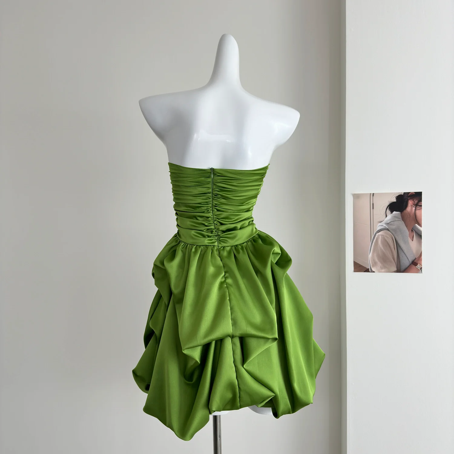Cute A line Strapless Green Satin Short Summer Dress Holiday Party Birthday Outfits DP0145 - Deanwangkt