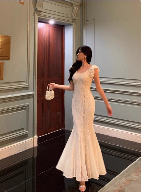 Classy Mermaid Lace White Long 18th Birthday Dress Party Gown 21st Birthday Outfits Birthday Dress Ideas For Women DP600 - Deanwangkt