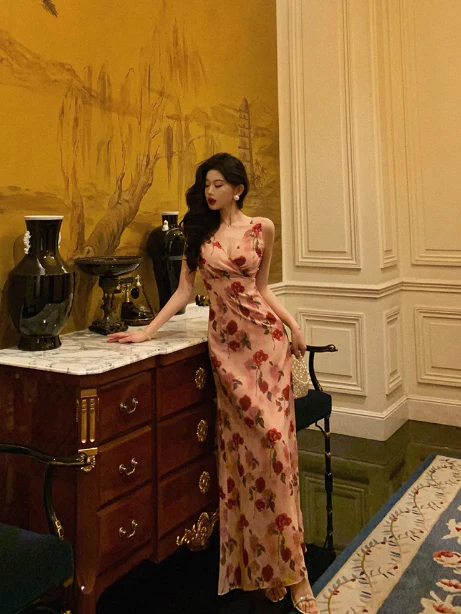 Sexy Sheath V Neckline Floral Pink 18th Birthday Dress Holiday Party Birthday Outfits For Women DP0155 - Deanwangkt