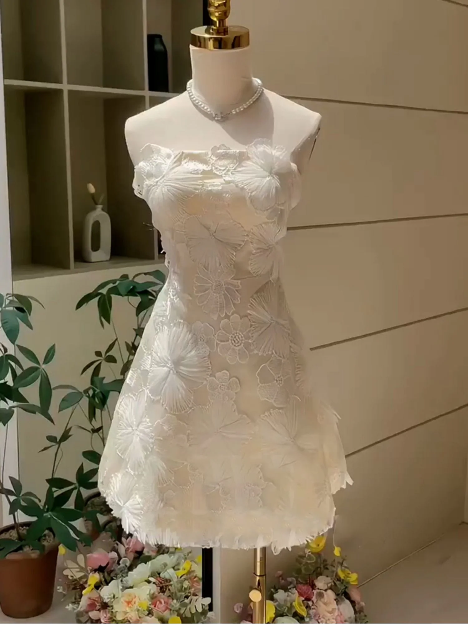 Simple A line Strapless White Short Lace Homecoming Dress Summer Hoco Dresses Cocktail Dress DP1751 - Deanwangkt