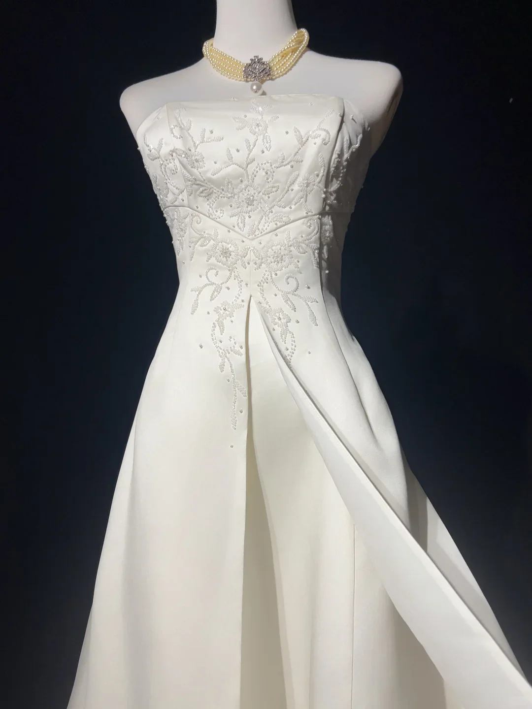 Retro Wedding Dress 1950s 1940s Ball Gown Strapless Satin Lace White Long Wedding Dresses Bridal Gowns Brides Gown DH550 - Deanwangkt