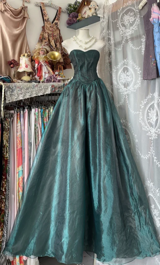 Sexy Strapless Sheath Long Prom Dresses Tulle Sleeveless Green Evening Dresses DP3929 - Deanwangkt