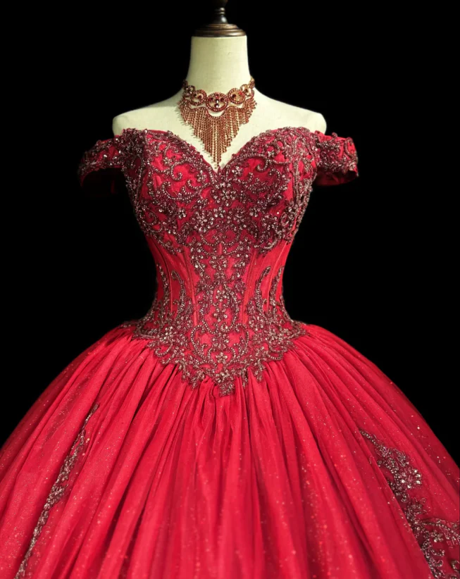 Gorgeous Ball Gown Tulle Long Prom Dresses Appliqué Burgundy QUinceanera Dresses Sweet 16 Dress DP3991 - Deanwangkt