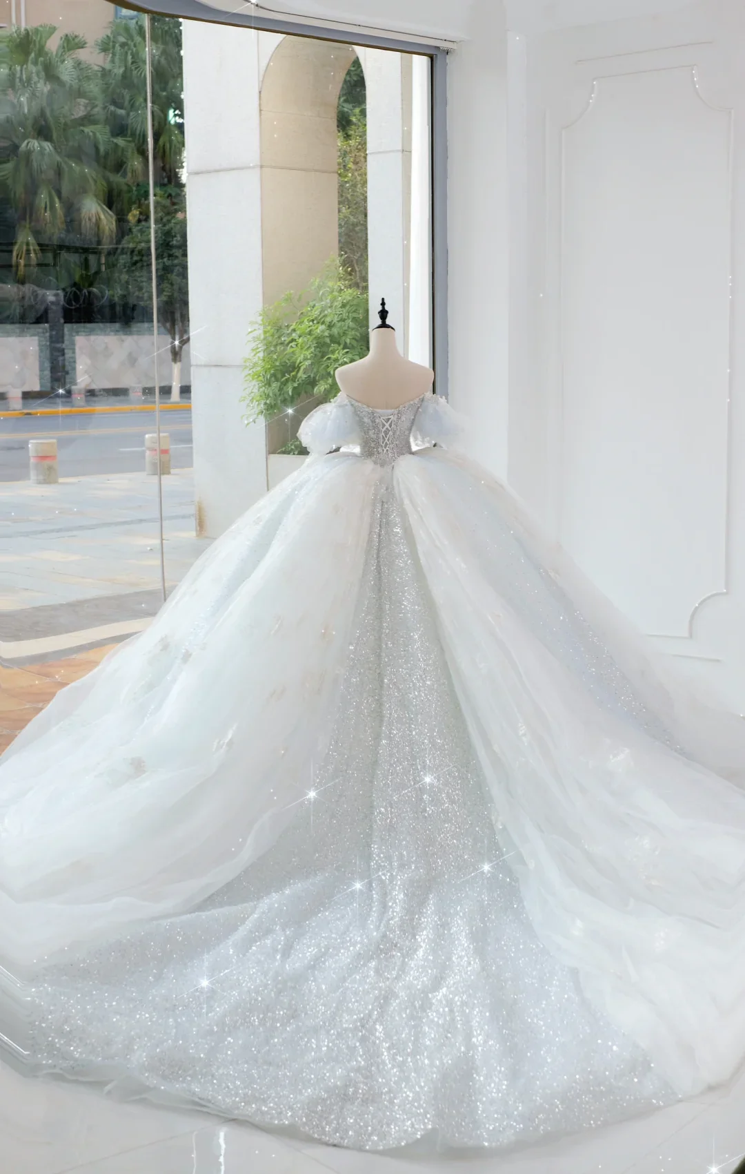 Timeless Bridal Gown Ball Gown Off The Shoulder Light Sky Blue Sequin Long White Wedding Dresses Elegant Bridal Gowns DH889 - Deanwangkt