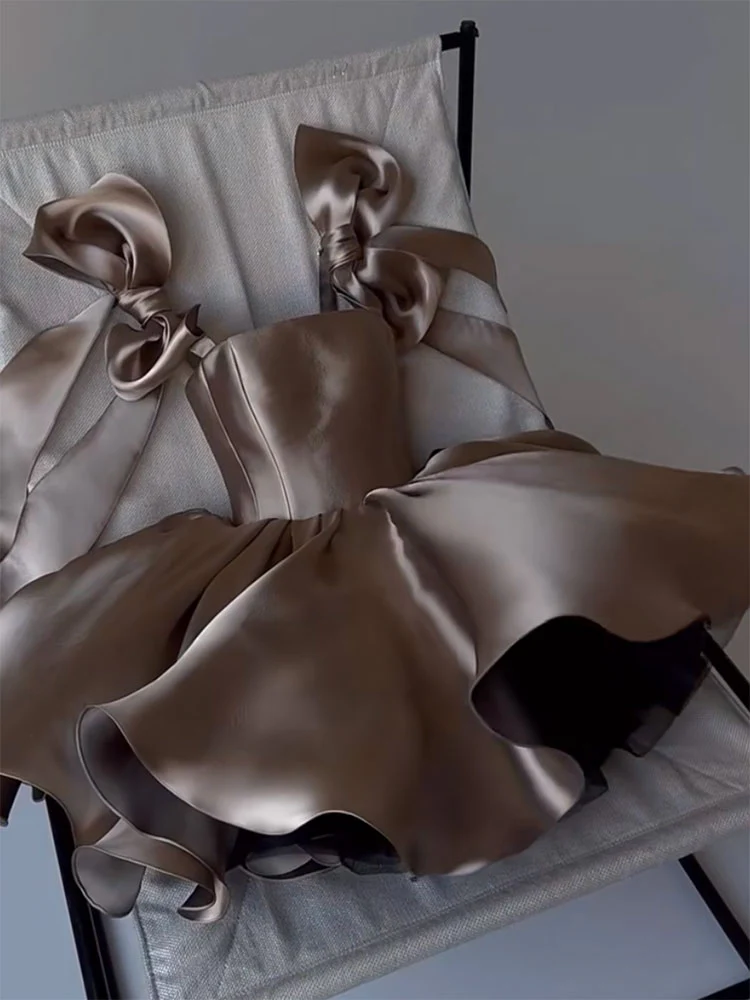 Cute A line Straps Summer Satin Homecoming Dress Hoco Dress Mini 20th Birthday Outfit Cocktail Dresses DP1779 - Deanwangkt