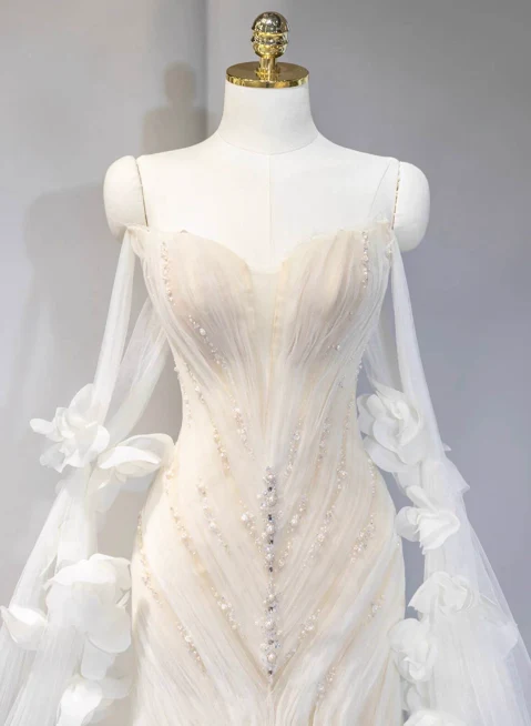 Elegant Mermaid Sweetheart Neck Long Evening Gowns Tulle Beading Special Formal Dresses Prom Dresses DP2778 - Deanwangkt