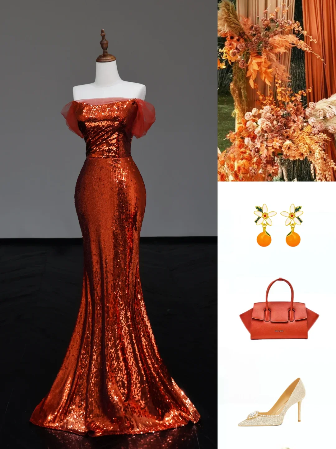 Gorgeous Mermaid Off The Shoulder Rust Red Sequin Long Prom Dresses Graduation Dresses DP674 - Deanwangkt