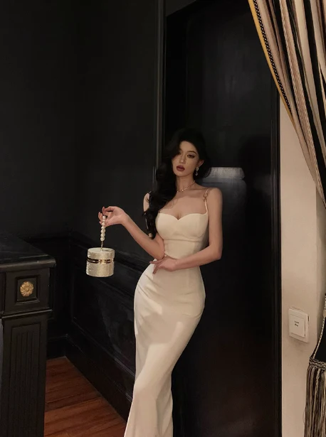 Classy Sheath Spaghetti Straps White Sleeveless 18th Birthday Dress Party Gown Birthday Outfits Birthday Dress Ideas For Women DP555 - Deanwangkt