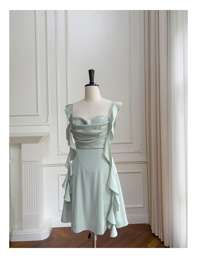 Sexy A line Square Mint Green Satin Short Homecoming Dress Summer Hoco Dresses Cocktail Dress Birthday Outfits DP2283 - Deanwangkt