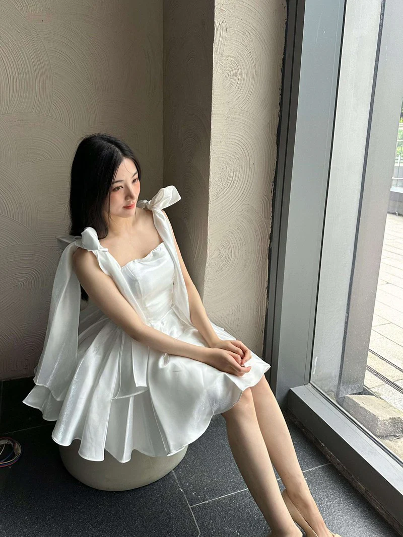Sexy A line Spaghetti Straps Satin White Short Homecoming Dress Summer Hoco Dresses Cocktail Dress Birthday Outfits DP2290 - Deanwangkt