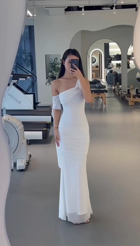 Elegant Mermaid White Long Prom Dresses One -shoulder Chiffon White Wedding Guest Dresses DP04024 - Deanwangkt