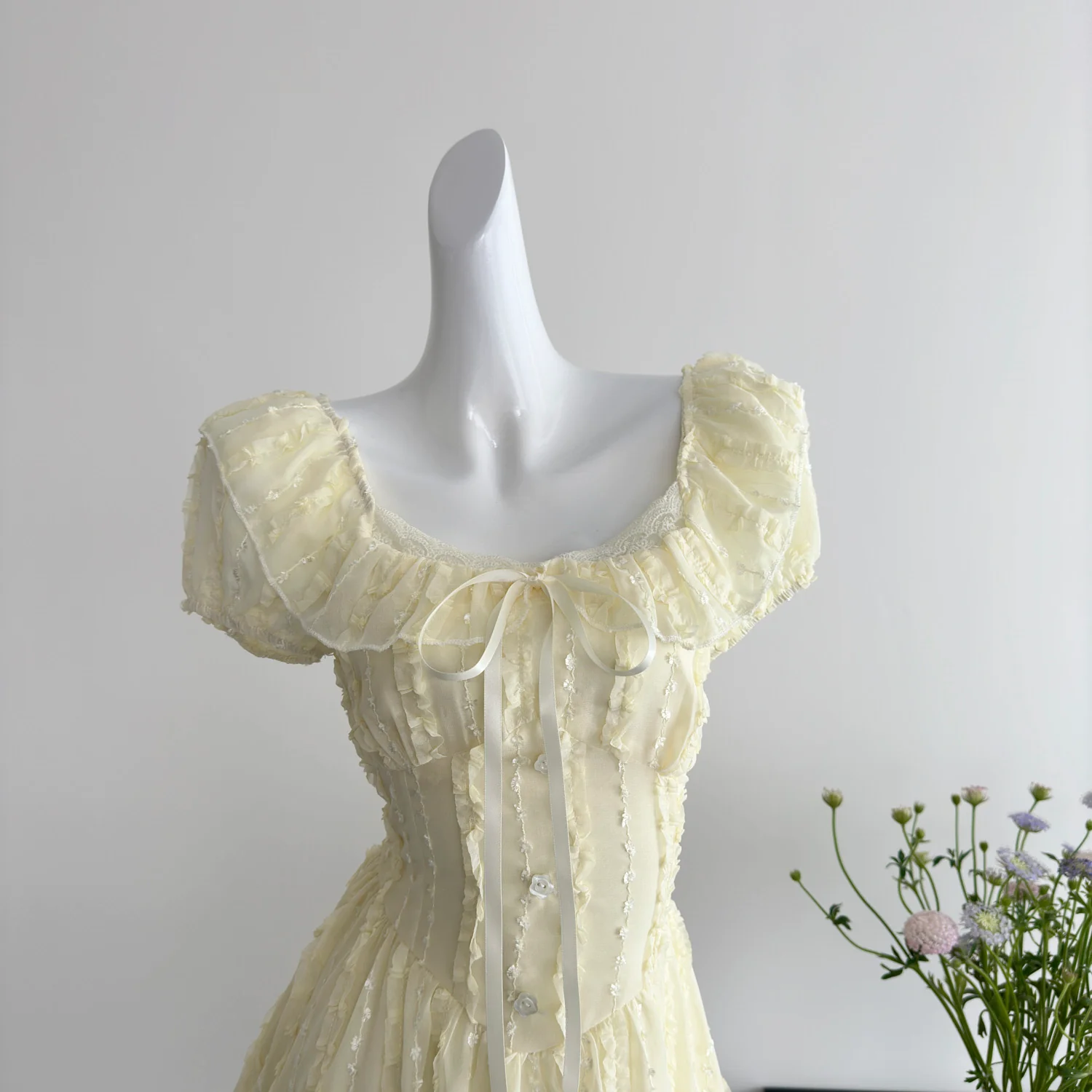 Cute A Line Square Neckline Floral Short Yellow Summer Dress Holiday Party Outfits For Women DP0122 - Deanwangkt