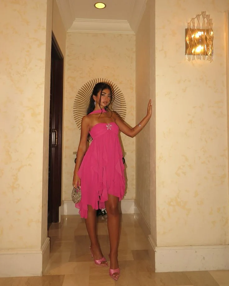 Cute A Line Strapless Hot Pink Chiffon High Low Formal Homecoming Dresses 8th Grad Dance Graduation Dress Short Hoco Dresses DH2571 - Deanwangkt