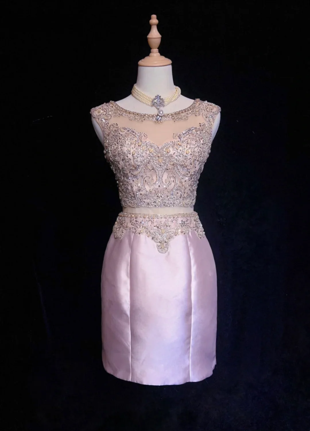 Vintage Sheath Scoop Neck Pink Short Satin Formal 8th Grade Homecoming Dresses Middle School Cocktail Dress Mini Hoco Outfits DH1467 - Deanwangkt