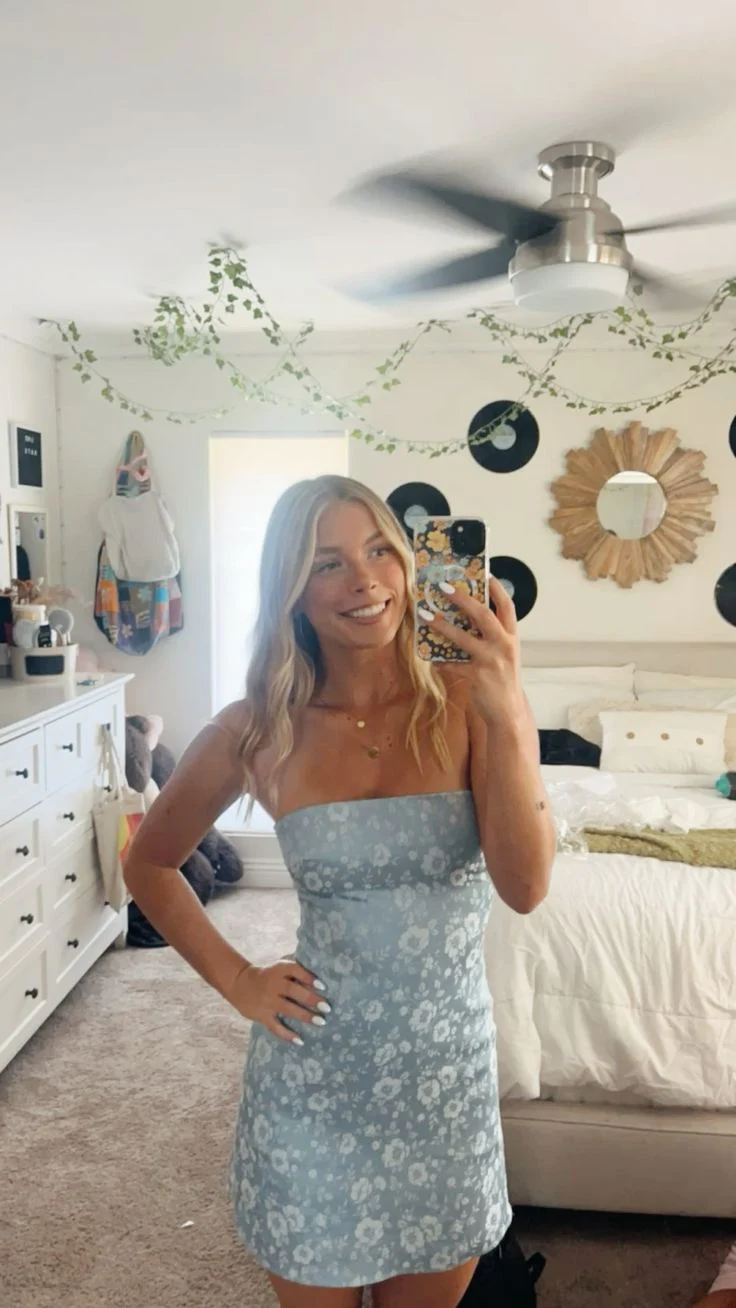 Cute Sheath Strapless Blue Satin Short Formal Homecoming Dresses Party Graduation Dress Hoco Dresses DH2737 - Deanwangkt