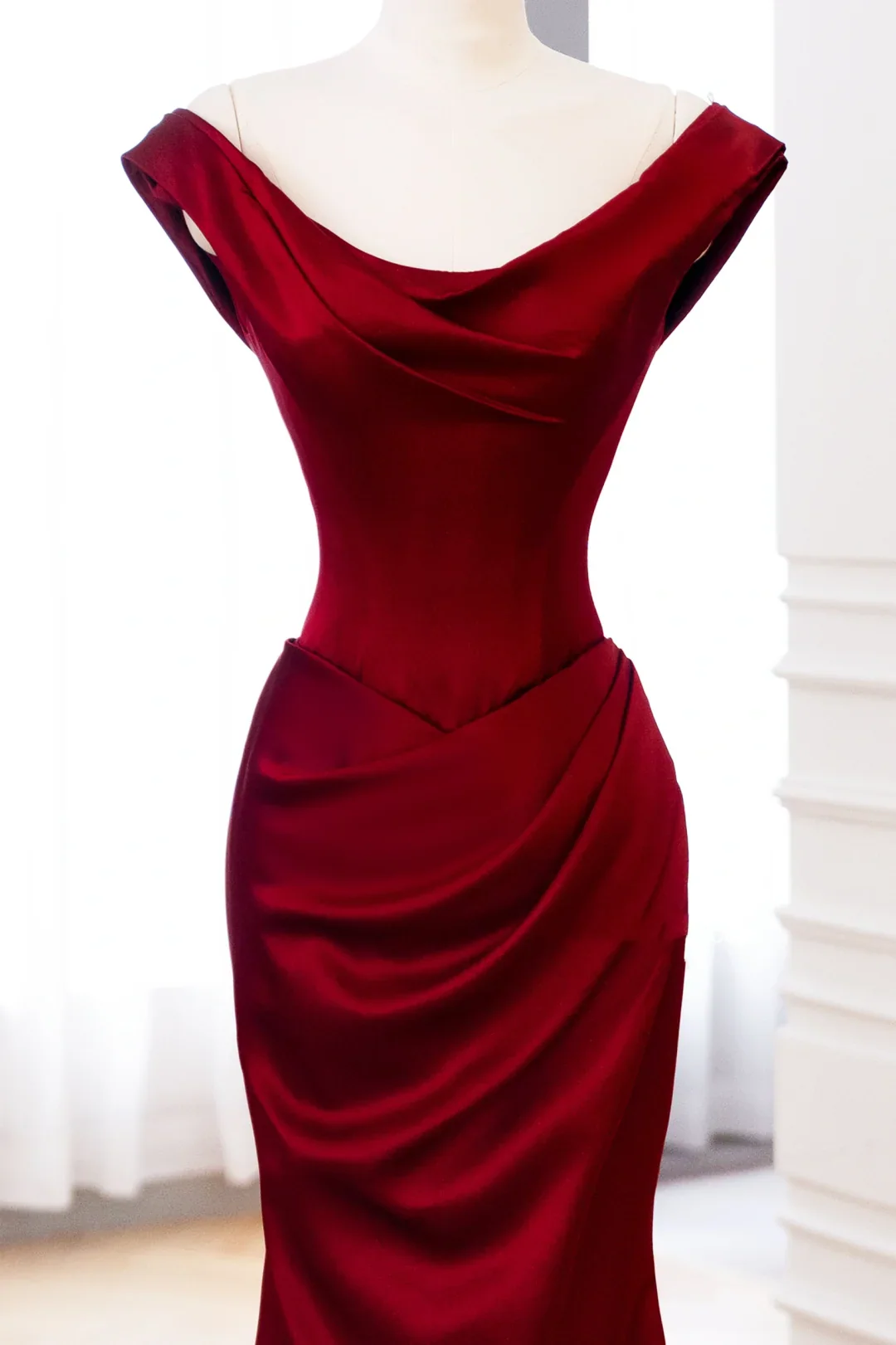 Classy Mermaid Burgundy Satin Long Evening Gowns Party Dress Evening Dresses DP898 - Deanwangkt