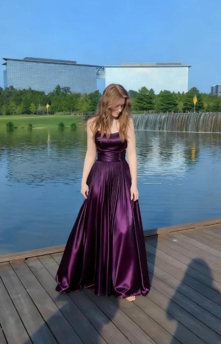 Sexy Spaghetti Straps A-Line Purple Long Prom Dresses Satin Purple Evening Dresses DP03983 - Deanwangkt