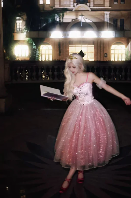 Sweet Spaghetti Strap Ball Gown Sparkly Tulle Tea Length Birthday Dresses DP3233 - Deanwangkt