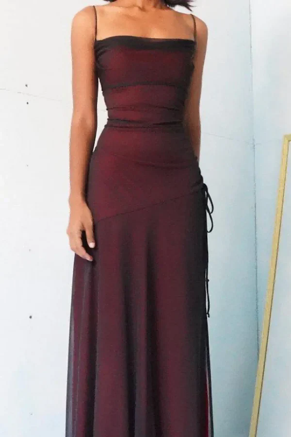 Sexy Sheath Spaghetti Straps Burgundy Floor-length Long Prom Dress with Silt Birthday Outfits Party Dress Formal Dress DP250 - Deanwangkt