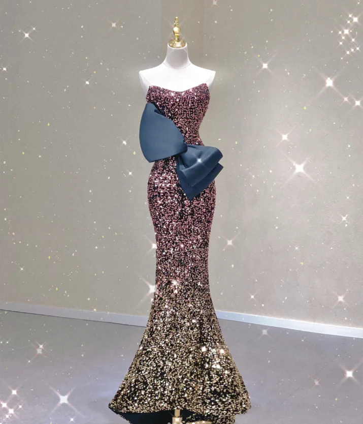 Pretty Mermaid Strapless Long Sequin Prom Dresses Graduation Dress High School Classy Evening Dresses DP428 - Deanwangkt