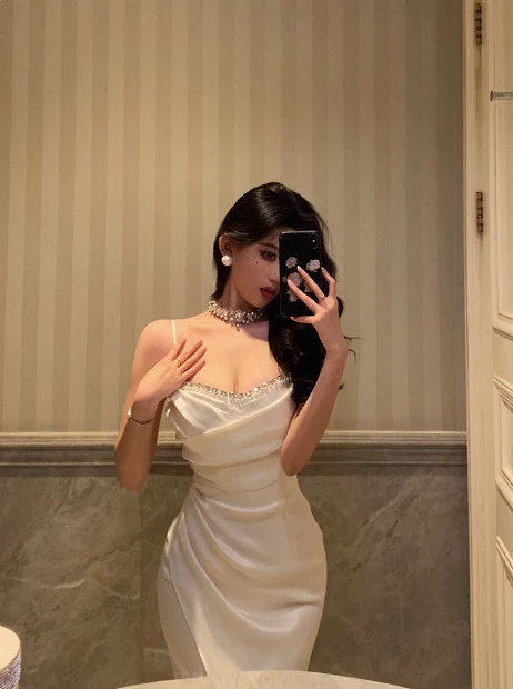 Cute Mermaid Spaghetti Straps White Sleeveless 18th Birthday Dress Party Gown Birthday Outfits For Women DP604 - Deanwangkt