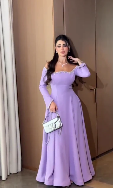 Elegant Off-the-shoulder A-Line Purple Long Formal Dresses Purple Wedding Guest Dresses DP3760 - Deanwangkt