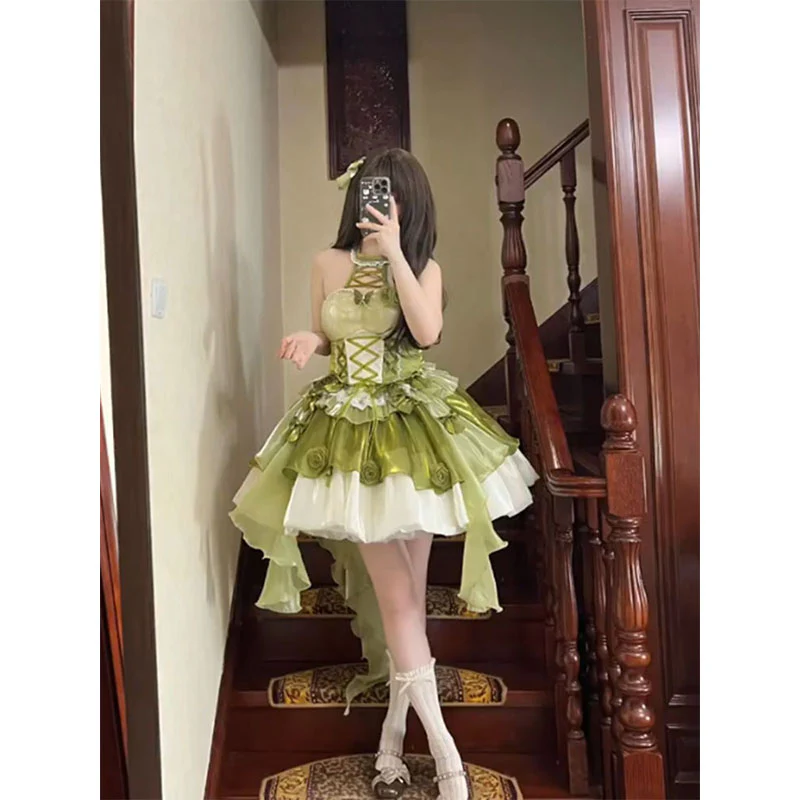 Vintage Ball Gown High Neck Green 22th Birthday Dress Lolita Dress Short Lolita Outfits DH2444 - Deanwangkt