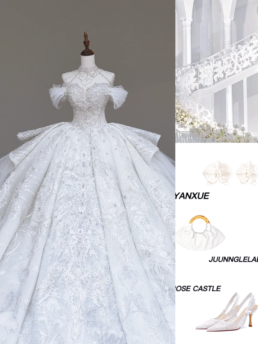 Unique Bridal Gown Ball Gown High Neckline White Sequin Wedding Dresses Bridal Gowns DP720 - Deanwangkt