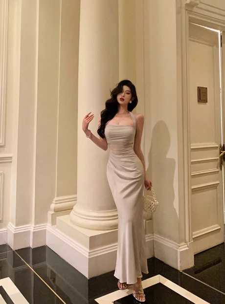 Elegant Mermaid Halter Satin Sleeveless 18th Birthday Dress Party Gown Birthday Outfits Birthday Dress Ideas For Women DP567 - Deanwangkt