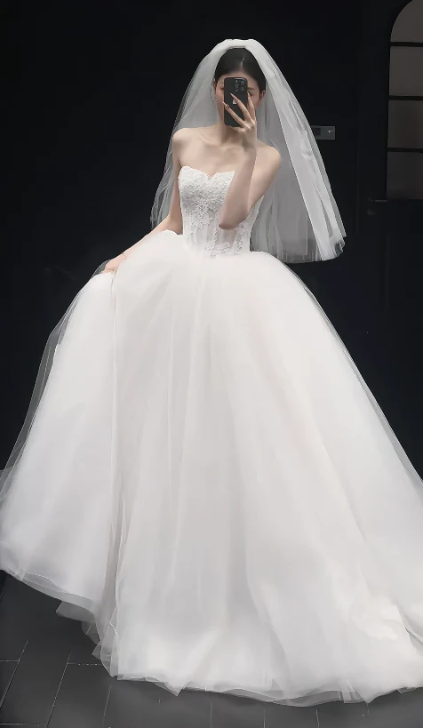 Timeless Strapless Ball Gown Tulle Wedding Dresses Applique White Bridal Gowns Sleeveless Bridal Dresses DP3355 - Deanwangkt